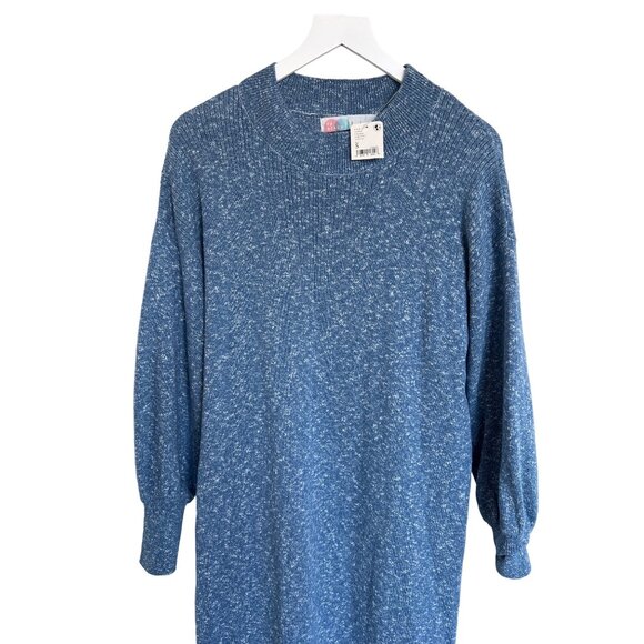Free People Beach Marled Blue Mock Neck Midi Sweater Dress - Picture 3 of 5